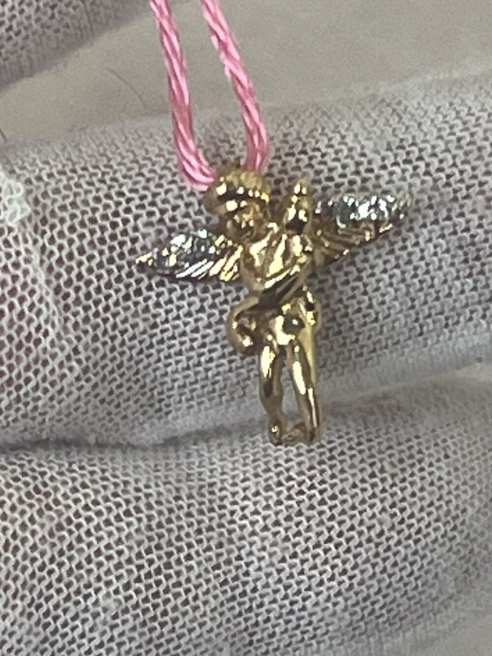 vtg made in Italy 2 gram 14k gold/6Diamond guardian angel pendant sparkly - Picture 6 of 16